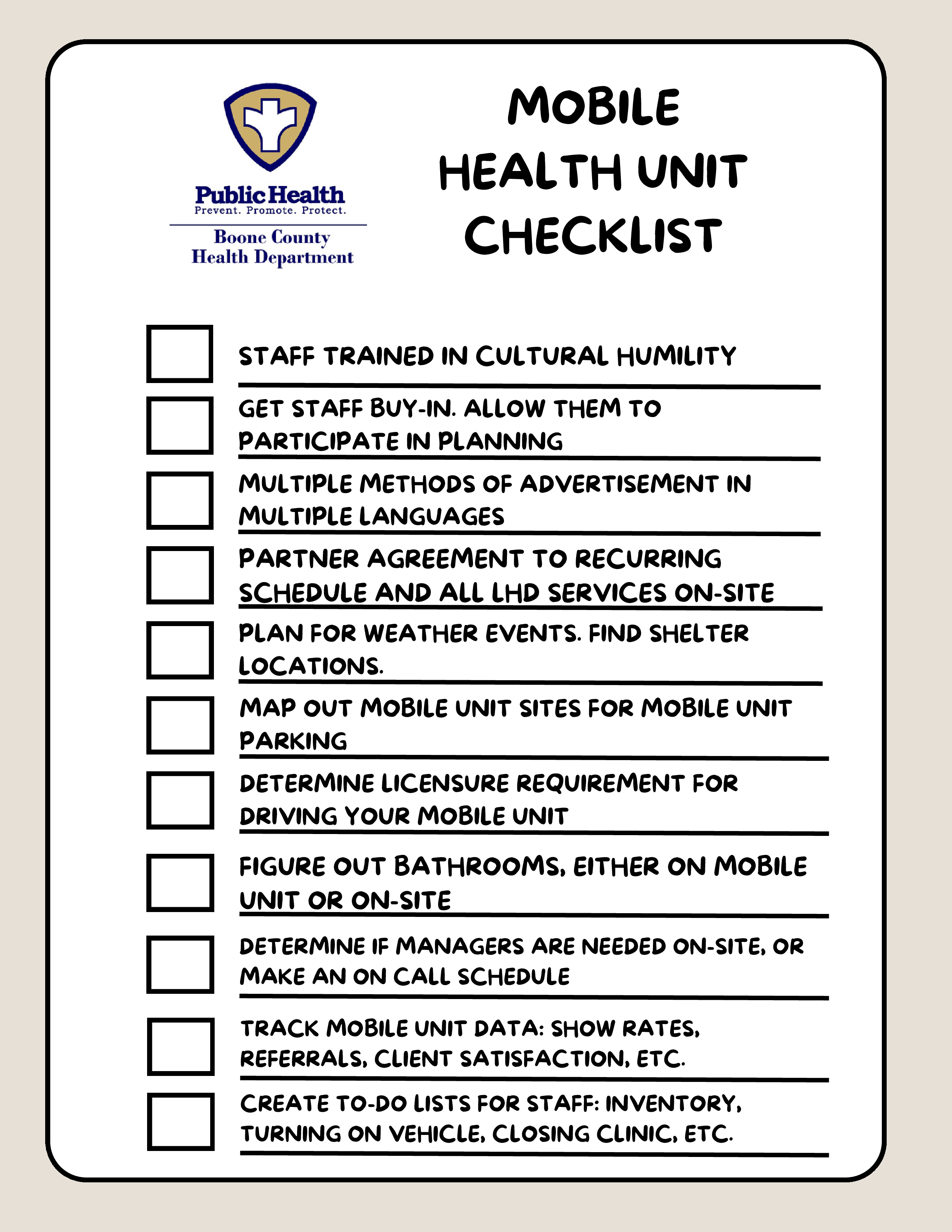 Tool mobile health unit checklist vaccine resource hub